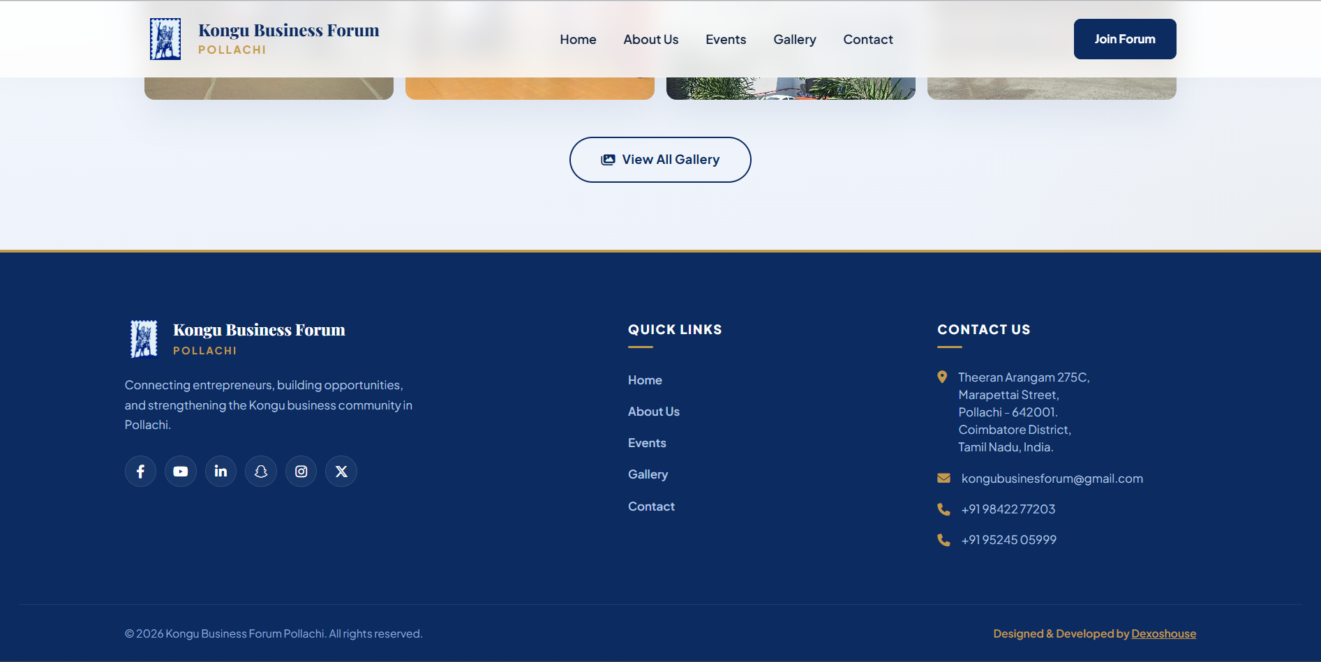 Site footer with contact details